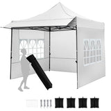 Tangkula 10x10 FT Pop Up Canopy, Outdoor Tent with 3 Sidewalls & Awning, Wheeled Bag, 4 Sandbags, 8 Stake, 4 Ropes, Portable Canopy Tent for Party Picnic Event Beach Camping (White) Tangkula