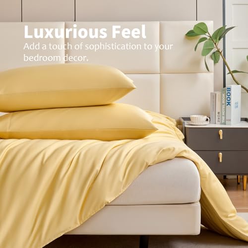 3-Piece Duvet Cover Set, 100% Cotton Solid Color - Modern Minimalist Bedding Set with 1 Duvet Cover & 2 Pillowcases(Yellow, King) Volcano King Coffee