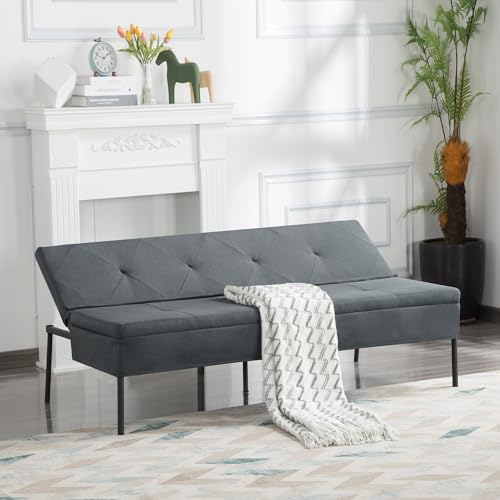 MWrouqfur Convertible Folding Futon Sofa Bed,Modern Fabric Sleeper Bed Couches with 3 Reclining Angles,68" Split Back Recliner Loveseat for Small Living Room Apartment Dorms (Grey, 70") MWrouqfur