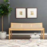 Powell Kasi Natural Low Back Cane Bench with Beige Upholstered Seat Powell