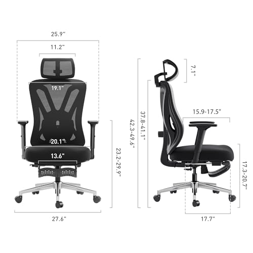 Hbada P5 Ergonomic Office Chair, Desk Chair with Adjustable Lumbar Support and Height, Comfortable Mesh Computer Chair with Footrest 2D Headrest, Swivel Tilt Function Black Hbada