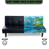 Txsniver Armless Sofa Slipcover Polyester Spandex Stretch Futon Cover, Dustproof Elastic Couch Cover Furniture Protector Machine Washable for Home, Dorm, Living, Turtle Print Txsniver