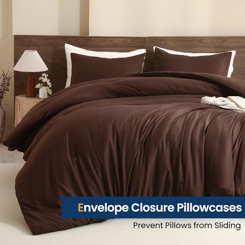 Paxrac Earthy Brown Comforter Full Size, Neutral 3 Pieces Comforter Set, Lightweight Solid Bedding Set, All Seasons Soft Fluffy Full Comforter Set (80x90In Comforter & 2 Pillowcases) Paxrac