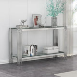 Goujxcy Modern Glass Console Table 55" Silver Entryway Table with Tempered Glass Top and Mirror Stainless Steel Legs,Luxury Rectangular Sofa Table for Living Room Hallway Corridor Table (Silver) Goujxcy