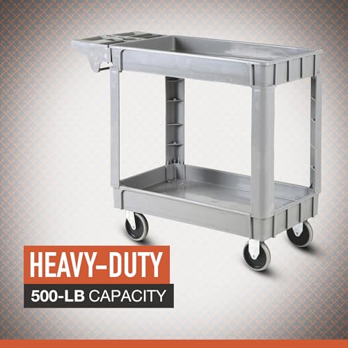 Ironton 500-Lb. Capacity 2 Tray Utility Cart, Maintenance-Free Structural Foam Construction Cargo Pushcart, Scratch Resistant, Easy to Clean Service - WoodArtSupply