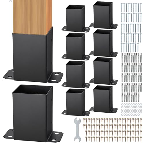 VEVOR 4x4 Post Base 10 Pcs, Inner Size 3.6"x3.6" Post Base Brackets, Heavy Duty Powder-Coated Post Anchor Matte Black Wood Post Brackets for Pavilion Deck Railing Support Deck Base Plate