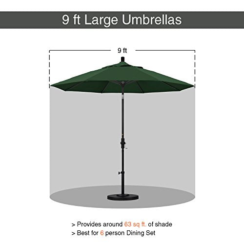 California Umbrella 9' Round Aluminum Market Umbrella, Crank Lift, Auto Tilt, Bronze Pole, Hunter Green Olefin California Umbrella
