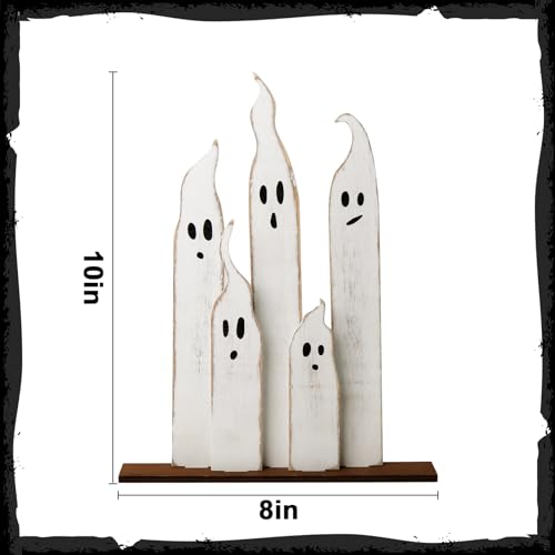 Halloween Table Decorations Indoor: Farmhouse Halloween Cute Ghost Decorations, Slender White Ghosts Wood Plank Signs Set, Rustic Tiered Tray Decor Wooden Ghost Desk Office Decor for Home Kids Treory
