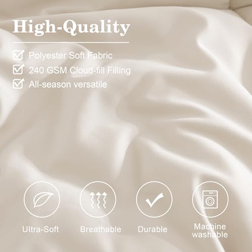 Monbix Queen Comforter Set - 7 Pieces Snow White Bed in a Bag Queen Bedding Sets with Comforters, All Seasons Comforter Bed Set with Sheets, Pillowcases & Shams Monbix
