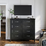 LINSY Dresser for Bedroom, 8 Drawers Bedroom Dresser Wood for Nursery, Tall Chest of Drawers, Wide Farmhouse Wood Dresser for Bedroom, Hallway, Closet, Living Room, Black LINSY