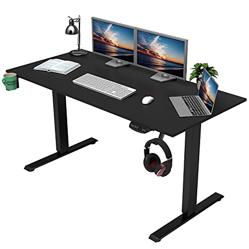 OUTFINE Heavy Duty Dual Motor Height Adjustable Standing Desk Electric Dual Motor Home Office Stand Up Computer Workstation(Black, 55") Desktop Load up to 220lbs - WoodArtSupply