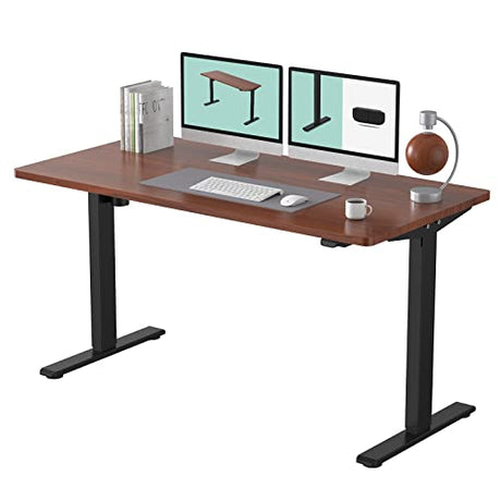 FLEXISPOT Standing Desk 55 x 28 Inches Electric Stand Up Desk Workstation, Whole-Piece Desk Board Home Office Computer Height Adjustable Desk (Black Frame + 55" Mahogany Top 2 Packages) FLEXISPOT