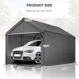 Carport Canopy 10x20 Heavy Duty, Portable Carport Garage with Removable Sidewalls and Door, Car Port with Waterproof Canopy for All Season (Gray) RUIJOROO