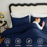 CozyLux Navy Blue Full Size Comforter Set, 3 Pieces Solid Breathable Quilted Style Bedding Sets, Luxury Fluffy Soft Bed Set with Down Alternative Comforter for All Season (1 Comforter & 2 Pillowcases) CozyLux