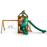 Gorilla Playsets 01-0031-AP Great Skye II Wood Swing Set with Wood Roof, 3 Slides, and Rock Wall, Brown Gorilla Playsets