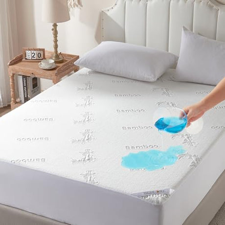 BEDLORE Full Size Waterproof Mattress Protector Viscose Derived from Bamboo, Soft Mattress Cover Fitted with Deep Pocket 6"-15", Breathable Noiseless Mattress Pad, Machine Washable(White) BEDLORE