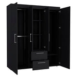 Quarte Modern 4-Door Wardrobe with 2 Drawers, Shelves and 2 Clothing Rods, Freestanding Armoire Wardrobe Closet, Clothes Storage Cabinet Organizer for Bedroom (Black/4-door) Quarte