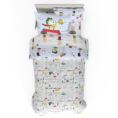 Peanuts Charlie Brown, Snoopy & Gang Bedding, 5 Piece Super Soft Cozy Reversible Comforter and Sheet Set with Sham, Twin, (100% Official Licensed Product) by Franco Collectibles Franco