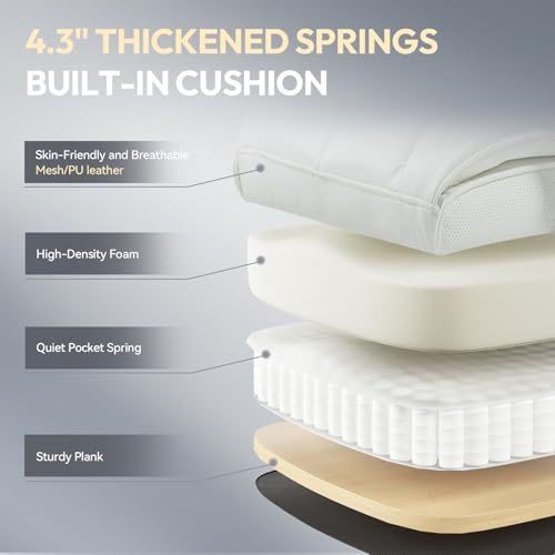 Dowinx Big and Tall Office Chair with Pocket Spring Cushion,High Back Computer Gaming Chairs with Adjustable Armrests and Lumbar Support,Executive Desk Chairs with Footrest(PU Leather,White) Dowinx