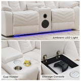 Power Recliner Sofa Set 5-Seater with Zero Gravity,Bass Speaker,Wireless Charger,USB/Type-C Ports,LED Lights,Cup Holders,Faux Leather Electric Reclining Loveseat Couch Recliner Sets,2 Piece,White