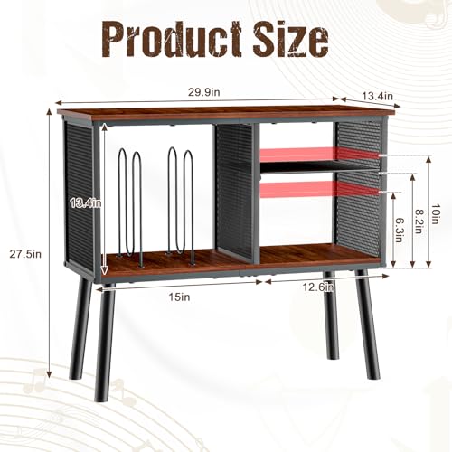 Record Player Stand with Adjustable Divider Vinyl Storage Holder Up to 200 Albums Mid-Century Large Record Player Table Vinyl Holder Turntable Stand End Table for Bedroom & Living Room, Patent Pending Simple Serenity
