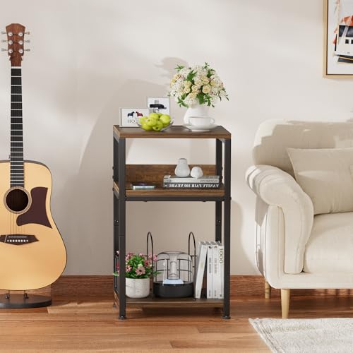 Simple Trending Record Player Stand, 3 Tiers Side Table, Compact Turntable Stand Record Table, Hold Up to 100 Albums, Rustic Brown Simple Trending