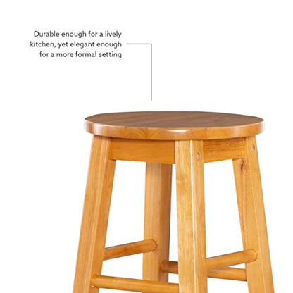 Linon Natural Barstool with Round Seat, 24-Inch - WoodArtSupply