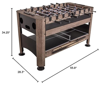 56” 4-in-1 Swivel Multi-Game Table - Air Hockey, Billiards, Foosball, Ping Pong - Rustic Wood Grain Finish, Brown Triumph