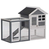 PawHut 48" Wooden Rabbit Hutch Bunny Cage with Waterproof Asphalt Roof, Fun Outdoor Run, Removable Tray and Ramp, Grey PawHut