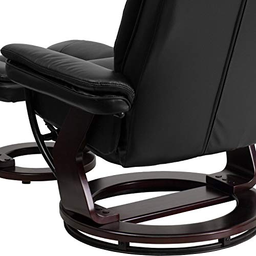 Flash Furniture Bali Contemporary Multi-Position LeatherSoft Recliner Chair with Ottoman, 360-Degree Swivel Recliner Chair and Ottoman Set, Black Flash Furniture