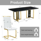 MEMUY 79" Black Modern Dining Table Set for 10,MDF Board Wood Table Top with Golden Metal Legs,Glossy Black Kitchen Room Table Set for 10-12 Person,Dining Room Table with 10 White Golden Chairs MEMUY
