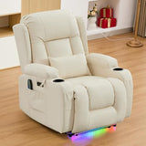 IPKIG Power Recliner Chair for Adults, Wall Hugger RV Recliners with LED Lights/USB Ports/Pillow/Side Pockets, Overstuffed Electric Recliner Sofa Chair for Living Room, Home Theater (1, Creamy White)