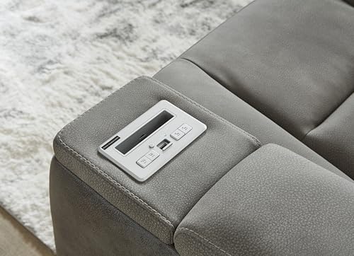 Signature Design by Ashley Next-Gen DuraPella Modern Faux Leather Power Reclining Loveseat with Console & Adjustable Headrest, Gray Signature Design by Ashley