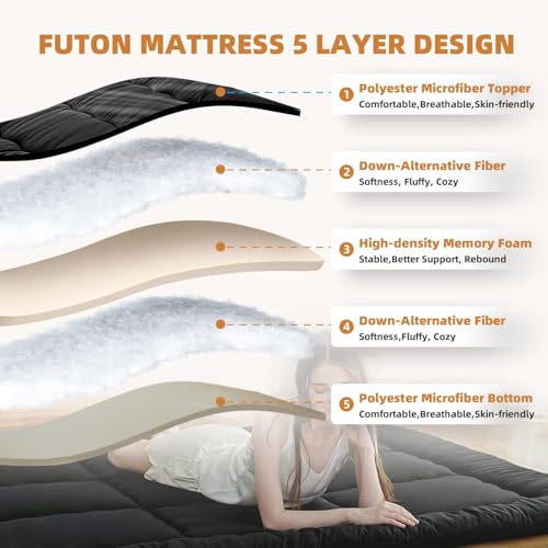 GORTUPI Japanese Floor Mattress,Futon Mattress 3" Black Thicken 100% High Density Comfortable Foam,Foldable Tatami Mat Sleeping Pad,Portable Floor Mattress Sleeping Pad for Adults,Twin Size 39"x 80" GORTUPI