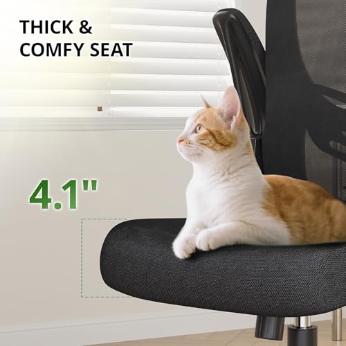 Office Chair Ergonomic Desk Chair, 330LBS Capacity, High Back Computer Chair with Lumbar Support, Flip-up Armrests Swivel Task Chairs for Long Hours Work Synorla