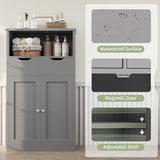 Shintenchi Floor Storage Cabinet, Bathroom Storage Organizer with Doors and Drawers, Freestanding Side Cupboard Pantry with Adjustable Shelf for Bathroom/Kitchen/Livingroom, Gray Shintenchi