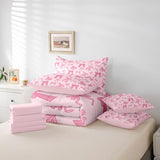 Erosebridal Pink Bowknot Kids Bedding Sets Queen Size, Dreamy Princess Style Comforter Set Cartoon Bow Tie Kawaii Sheet Set with Comforter for Girls Boys Children Women, Cartoon Bow Knot Bed in A Bag Erosebridal