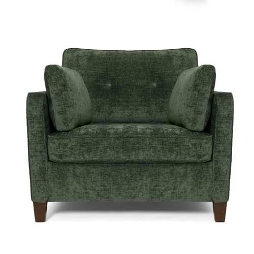 Landassy Home Luxury Oversized Accent Chair, 40.9" Upholstered Comfy Piping Single Armchairs with Comfy Tufted Backrest, Wood Legs, 2 Pillows for Living Room, Bedroom, Chenille, Green