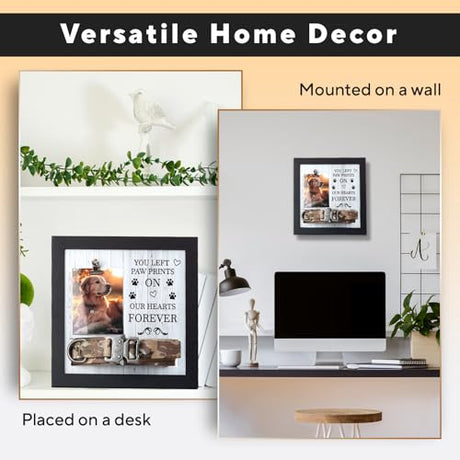 X-partner Pet Memorial Frame with Collar Holder – Dog & Cat Loss Remembrance Gift – You Left Paw Prints on Our Hearts Forever – Sympathy Keepsake Frame for Pet Lovers X-partner