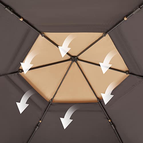 Yaheetech 13x13 Pop up Gazebo, Hexagonal Outdoor Canopy Shelter, Instant Patio Gazebo Sun Shade Canopy Tent with Double Tiers & Mesh Netting for Lawn, Garden, Backyard & Deck, Khaki/Brown Yaheetech