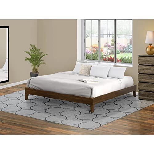 King Size Walnut Platform Bed Frame with Sturdy Hardwood Legs by East West Furniture - WoodArtSupply