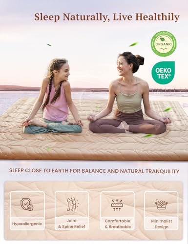 ZonLi Japanese Floor Mattress Futon Mattress Queen Size, Thicken Roll Up Tatami Mat w/ 100% Cotton Washable Cover, Portable & Foldable Floor Bed Mattress for Sleeping, Dormitory, Adult Kids, Coffee ZonLi