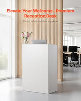 VEVOR Reception Desk, 23.6 inch Rectangular Front Counter Table, Modern Office Reception Desk with Drawer, Small Minimalist Retail Counter Table for Checkout, Lobby, Beauty Salon and Office, White VEVOR