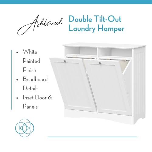 RiverRidge Ashland Double Tilt-Out Laundry Cabinet with Removable Hamper Bags - Beadboard Design Laundry Room cabinets with Top Shelf for Decor - Spacious tilt Out Laundry Hamper for Towels & Clothes RiverRidge