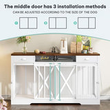 YITAHOME 63 Inch Double Dog Crate TV Stand with Charging Station, Heavy Duty Wooden Dog Crate Furniture for 2 Dogs, Dog Kennel Indoor Furniture Double Sliding Barn Door Design Ideal for 2 Dogs, White YITAHOME