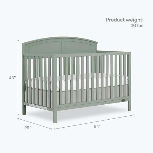 Dream On Me Storybrooke 5-in-1 Convertible Full-Size Baby Crib, GreenGuard Gold & BSA Certified, Convert to Toddler, Day & Full-Size Bed Sustainable Pinewood, 3 Mattress Height Settings - Meadow Green