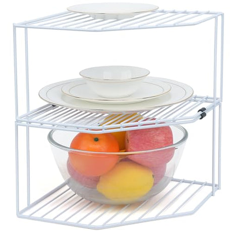 AKAZA 2Pcs 2-Tier Corner Stackable Organizer Shelf for Kitchen - Cabinet Storage Shelf Rack, Shelves，Kitchen Counter and Cabinet Shelf, Storage Rack Organizer (White) AKAZA