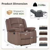 ANJ Fabric Recliner Chair with Overstuffed Arm and Back, Comfy Chocolate Manual Reclining Chairs for Adults, Living Room Single Sofa Recliners