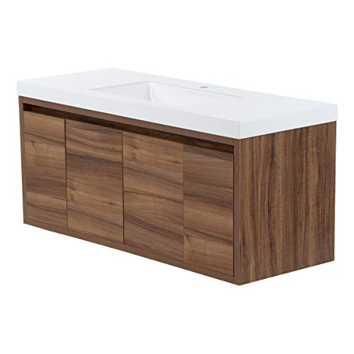 Spring Mill Cabinets Kelby 48 Inch Modern Floating Bathroom Vanity with White Single Sink Top, 2-Door Cabinet, 2 Soft-Close Drawers, 48.5" W x 18.75" D x 22.25"