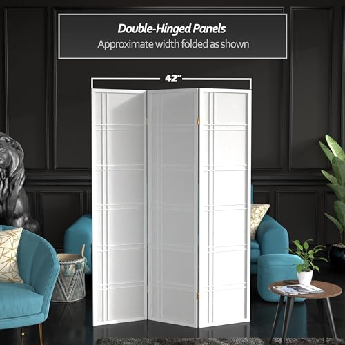 Red Lantern 6 ft. Tall Double Cross Shoji Screen - White - 3 Panels Red Lantern